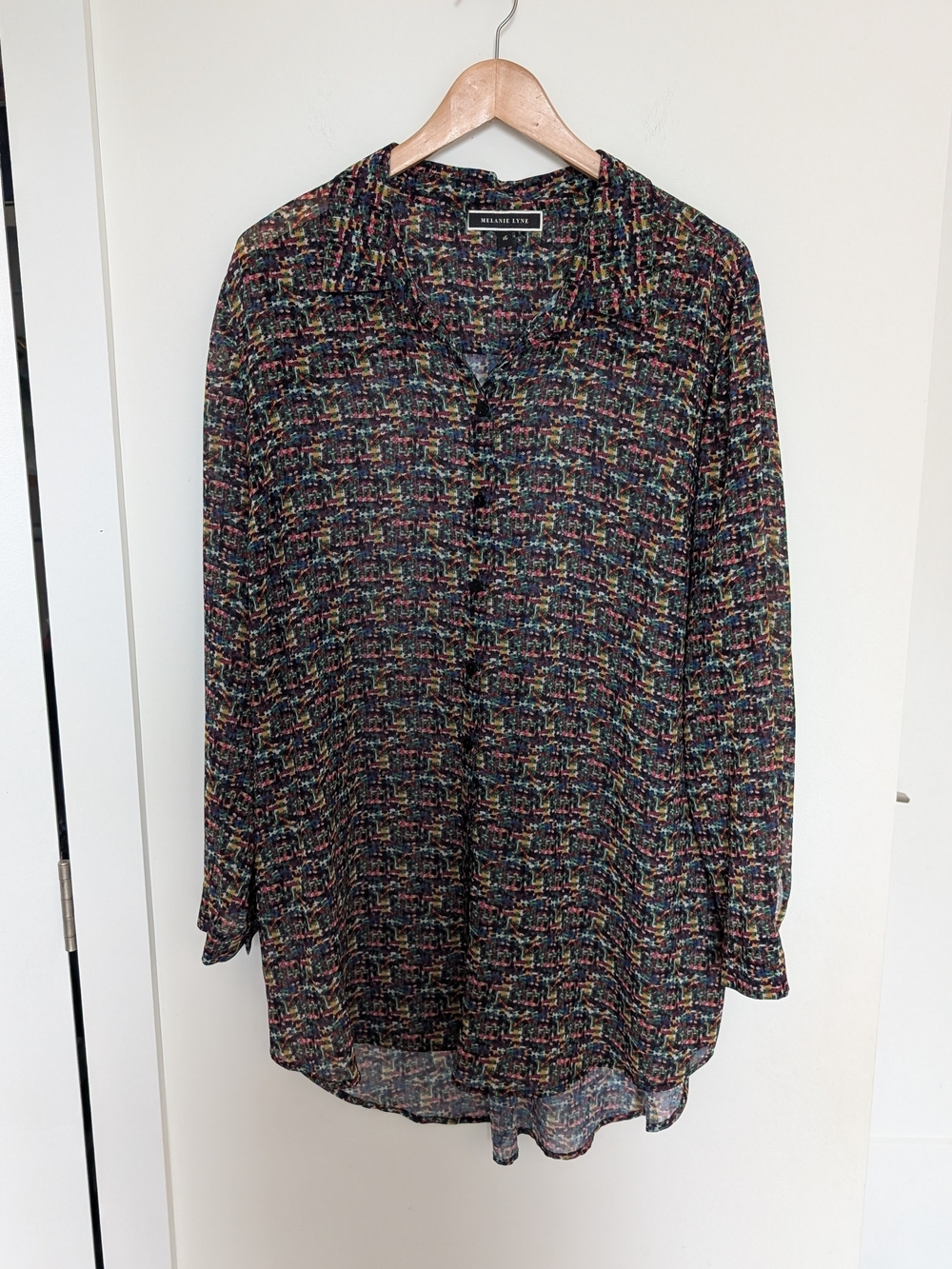 Melanie Lyne Multicolor Long-Sleeve Button Blouse